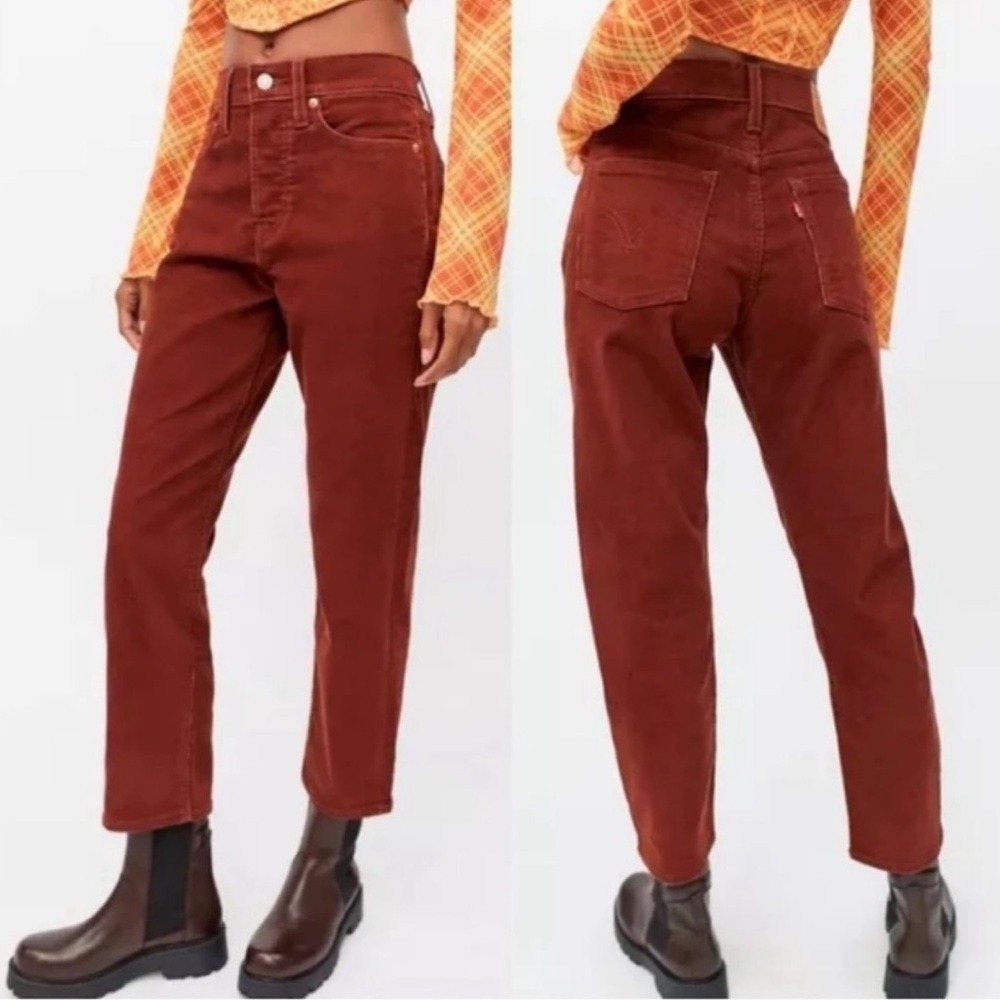 Levi's Wedgie Straight Leg Corduroy Pants Button Fly Rust Red Brown Size 32